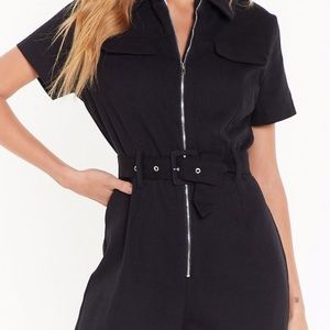 MetroStyle Black Denim Zip Up Boiler Suit Jumpsuit